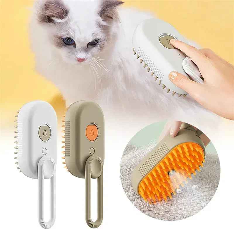 3-in-1 猫と犬用スチームブラシ 電動ペットグルーミングコーム