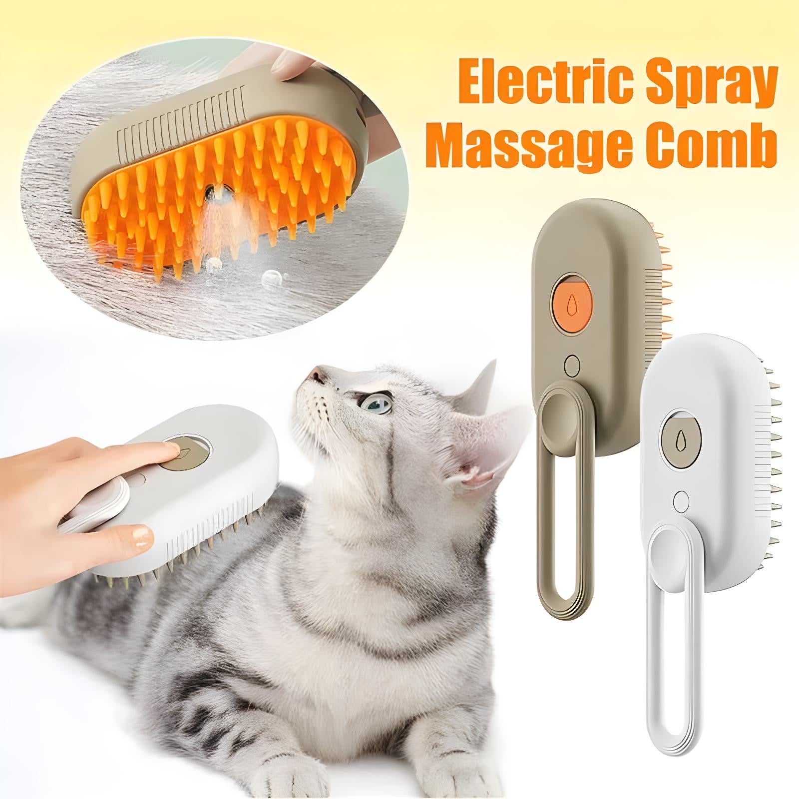Escova a Vapor Elétrica 3 em 1 para Gatos e Cães - Pente para Higiene Pet
