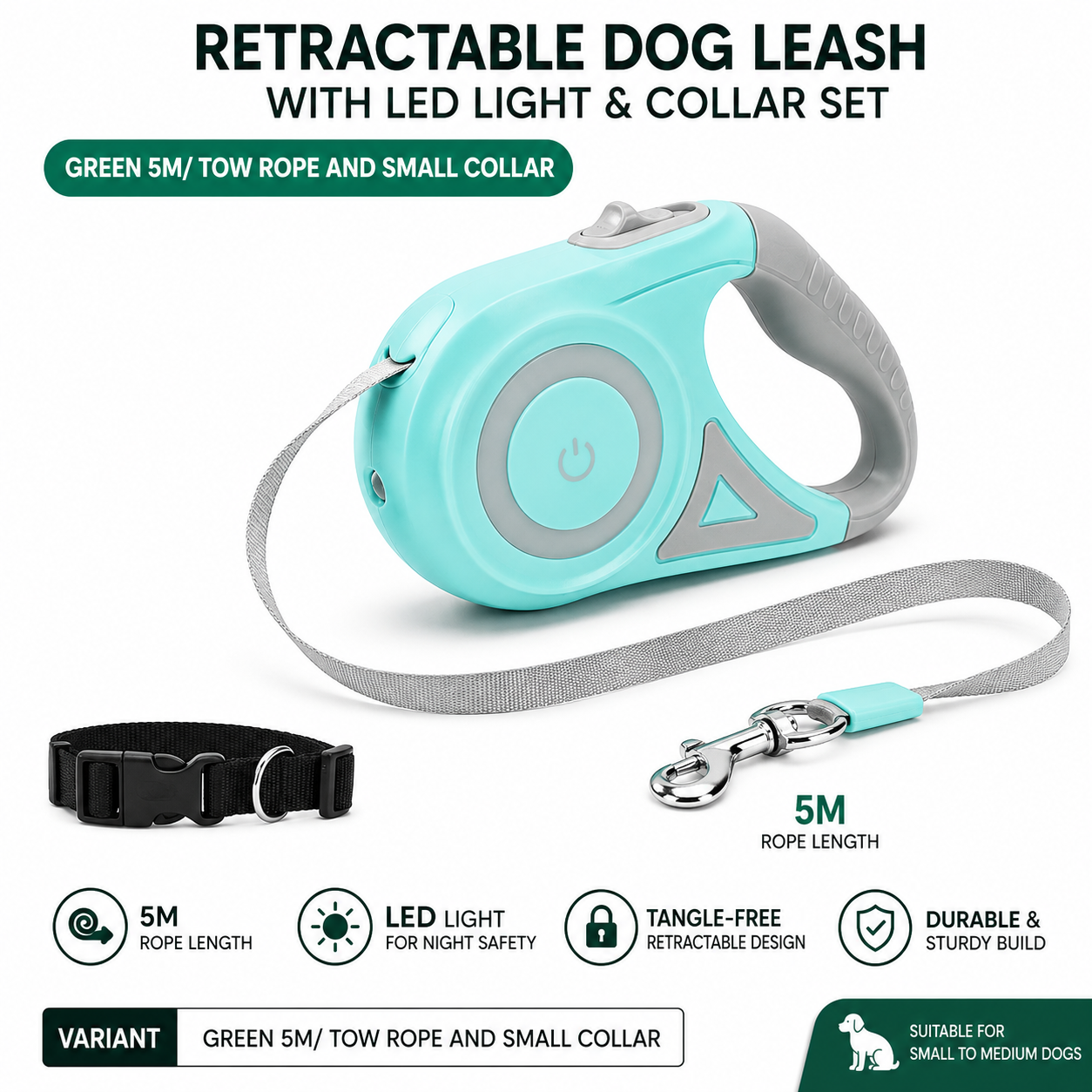 Retractable Dog Leash with LED Light & Collar Set