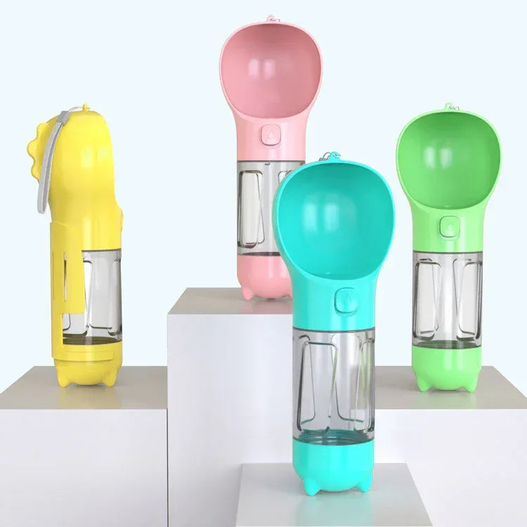 Haustier-Wasserflasche mit Futternapf und Müllbeutel Aufbewahrung Tragbar für Outdoor-Reisen 3-in-1 Hundewasserflasche