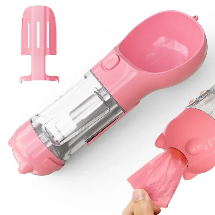 Haustier-Wasserflasche mit Futternapf und Müllbeutel Aufbewahrung Tragbar für Outdoor-Reisen 3-in-1 Hundewasserflasche