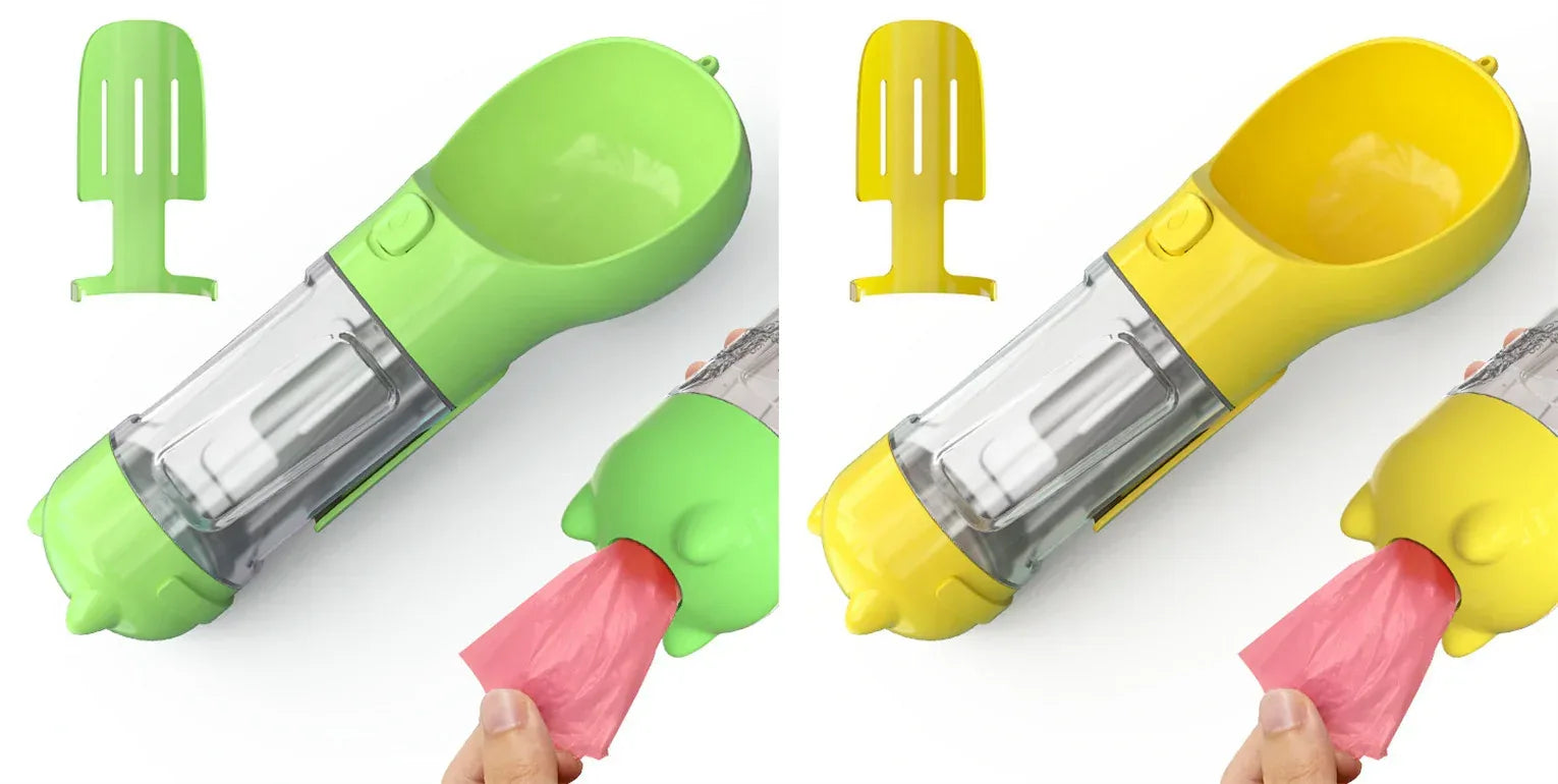 Haustier-Wasserflasche mit Futternapf und Müllbeutel Aufbewahrung Tragbar für Outdoor-Reisen 3-in-1 Hundewasserflasche