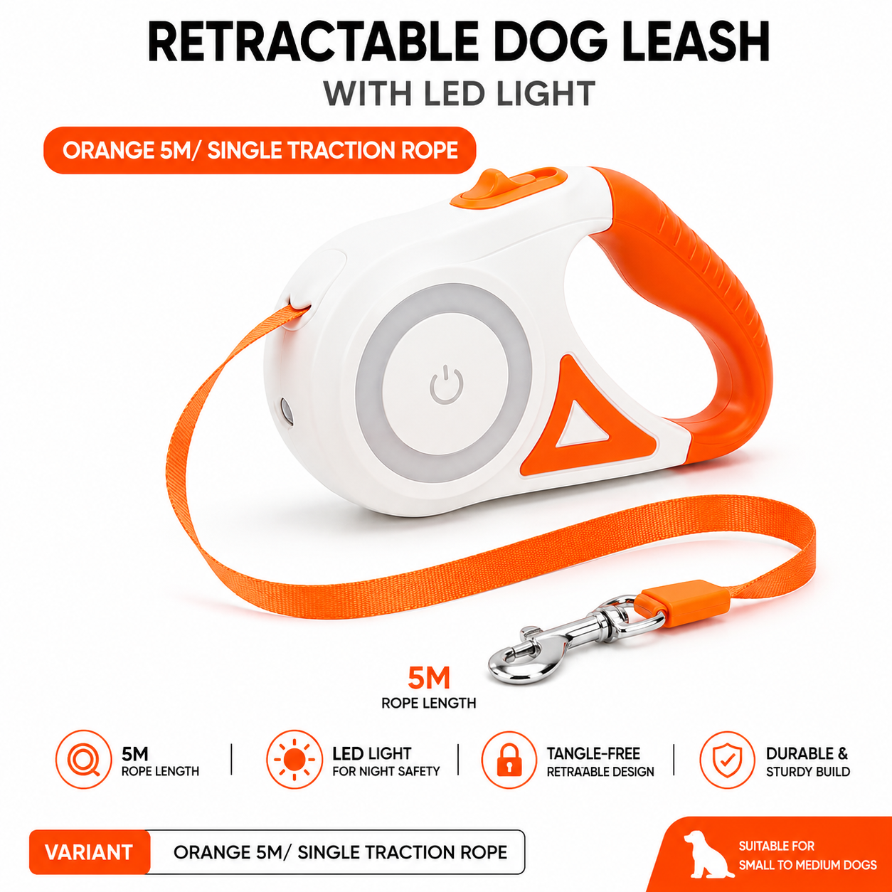 Retractable Dog Leash with LED Light & Collar Set