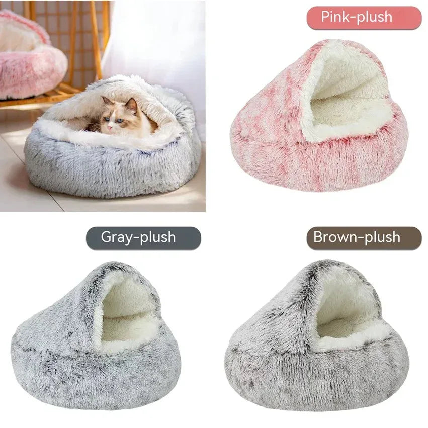Cama semi-cerrada para gato con cubierta universal para las cuatro estaciones, nido con caparazón, para perro pequeño, suministros para mascotas de invierno