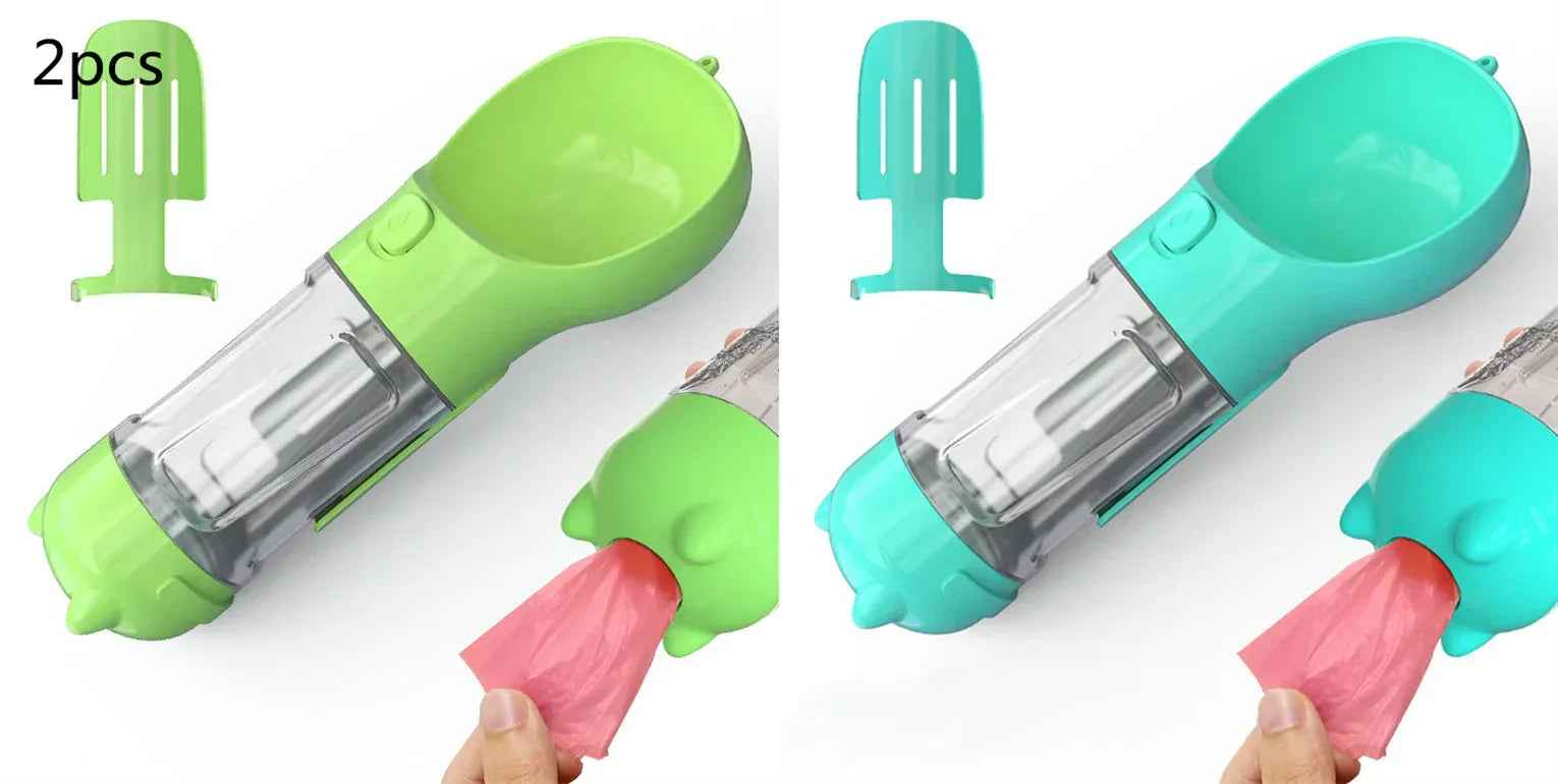 Haustier-Wasserflasche mit Futternapf und Müllbeutel Aufbewahrung Tragbar für Outdoor-Reisen 3-in-1 Hundewasserflasche