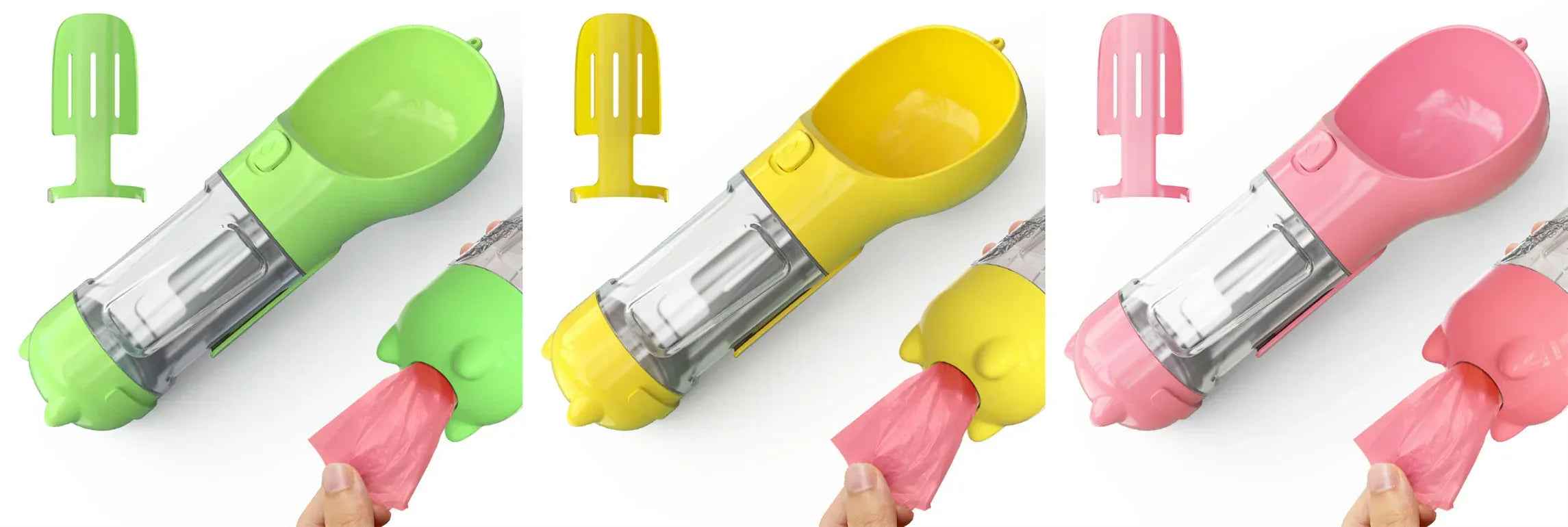 Haustier-Wasserflasche mit Futternapf und Müllbeutel Aufbewahrung Tragbar für Outdoor-Reisen 3-in-1 Hundewasserflasche