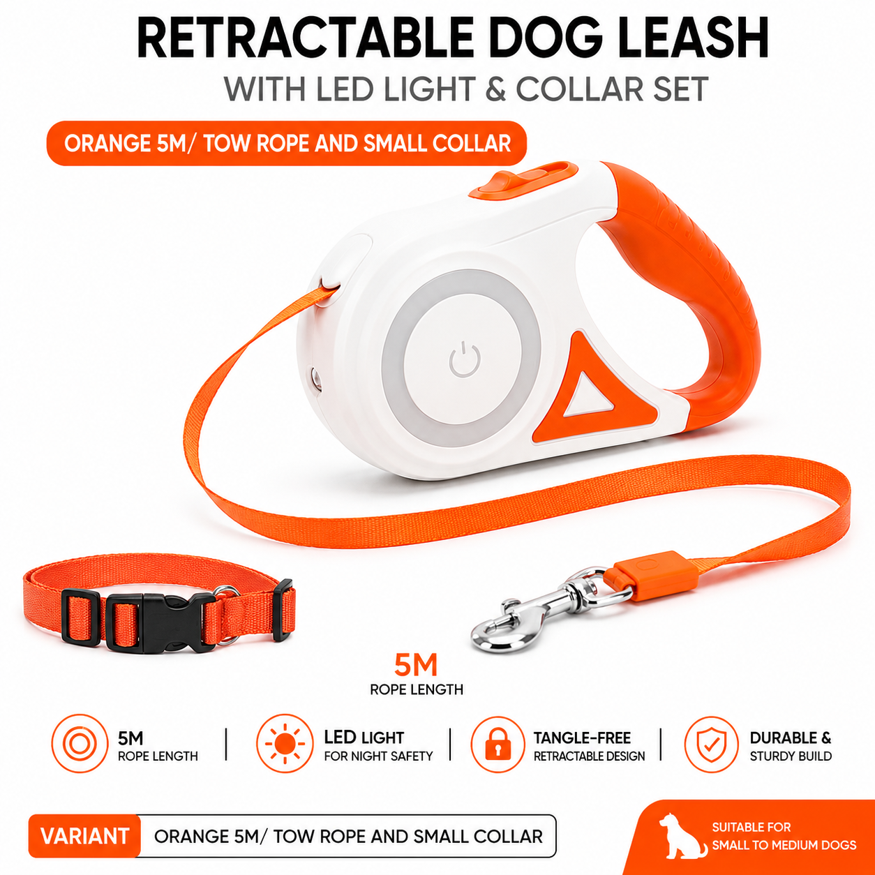Retractable Dog Leash with LED Light & Collar Set