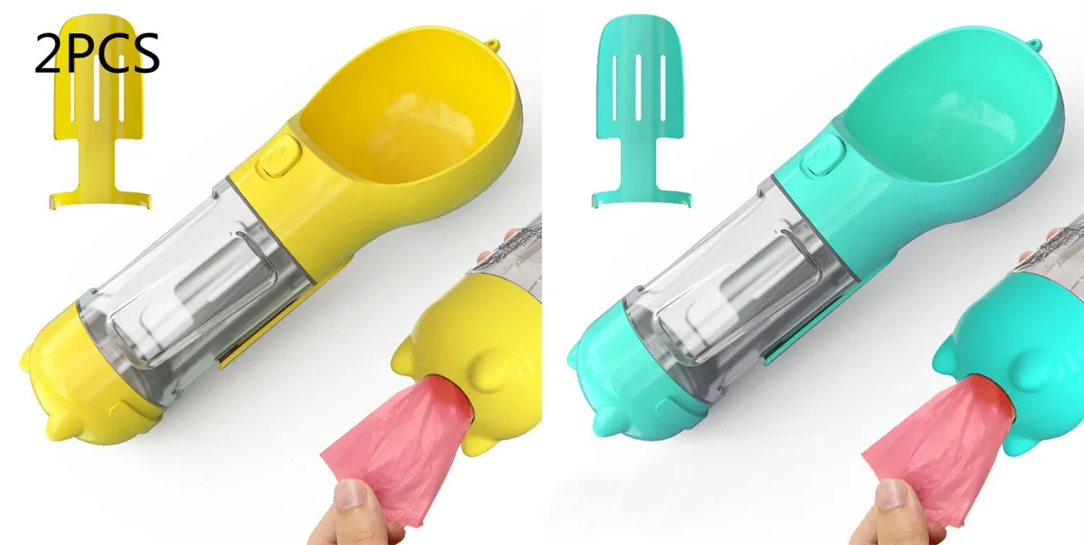 Haustier-Wasserflasche mit Futternapf und Müllbeutel Aufbewahrung Tragbar für Outdoor-Reisen 3-in-1 Hundewasserflasche