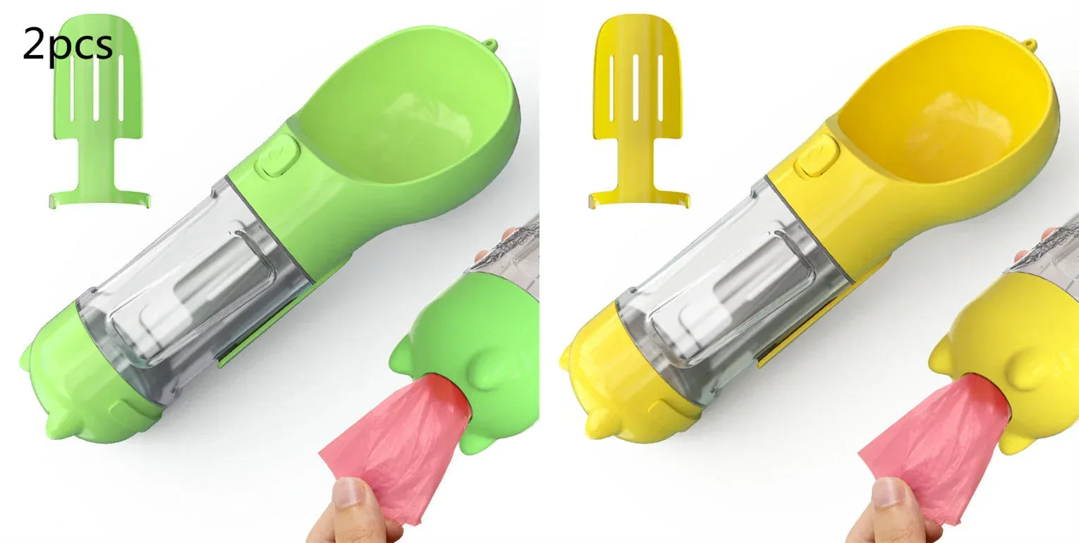 Haustier-Wasserflasche mit Futternapf und Müllbeutel Aufbewahrung Tragbar für Outdoor-Reisen 3-in-1 Hundewasserflasche