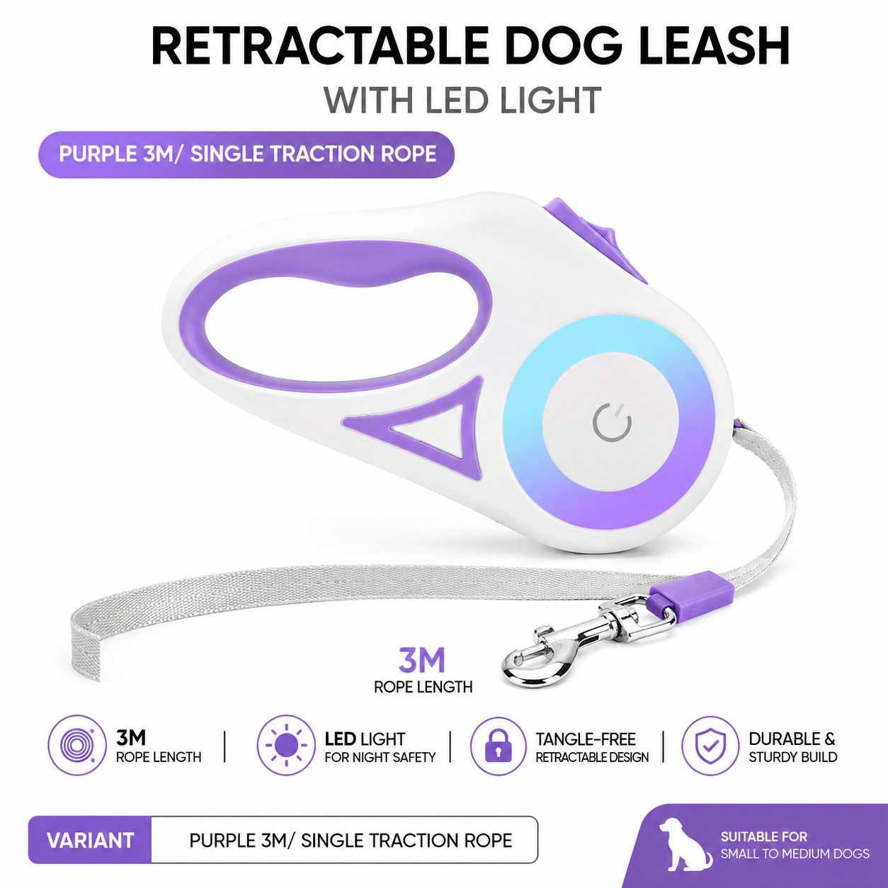 Retractable Dog Leash with LED Light & Collar Set