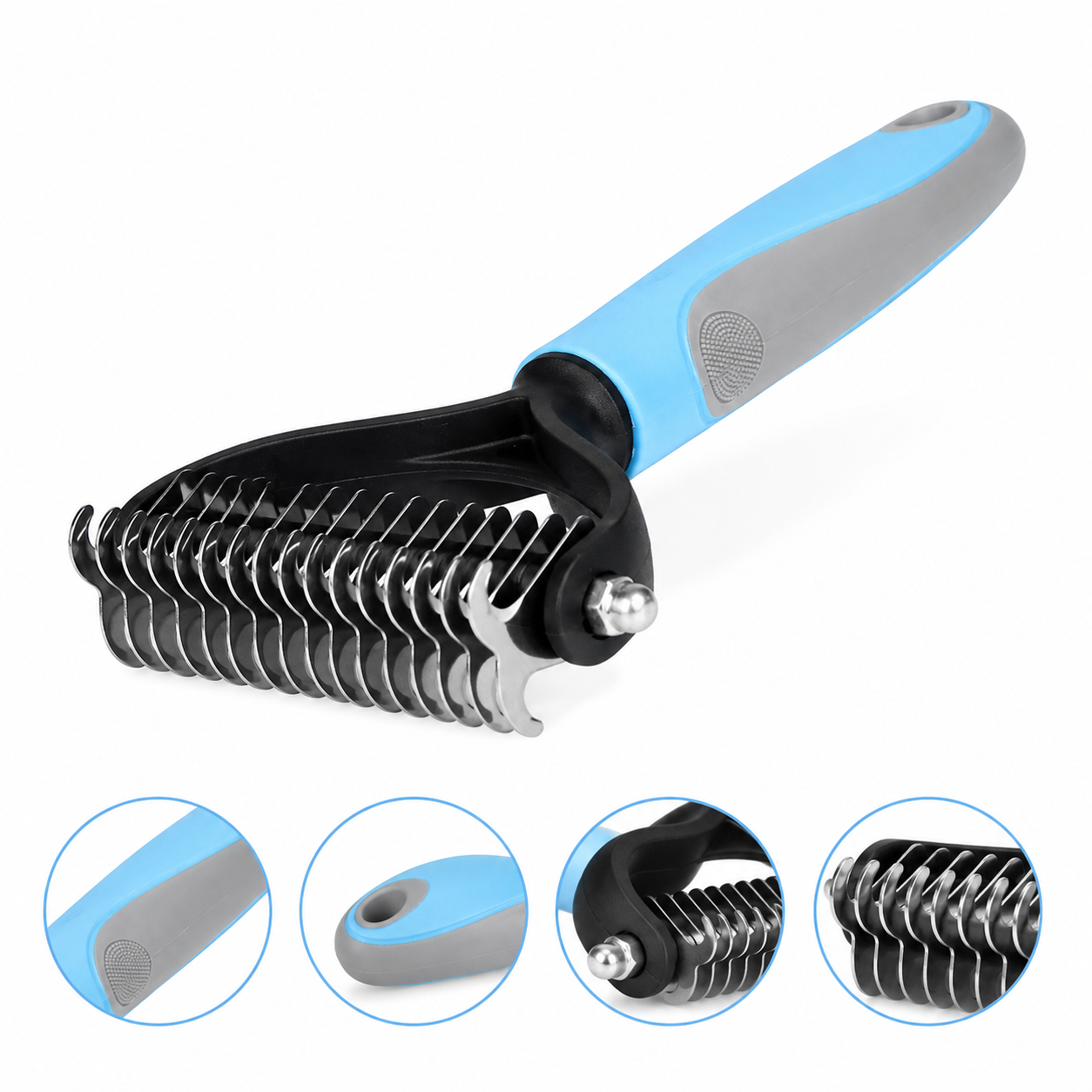 2-Sided Pet Deshedding & Dematting Grooming Rake for Dogs & Cats