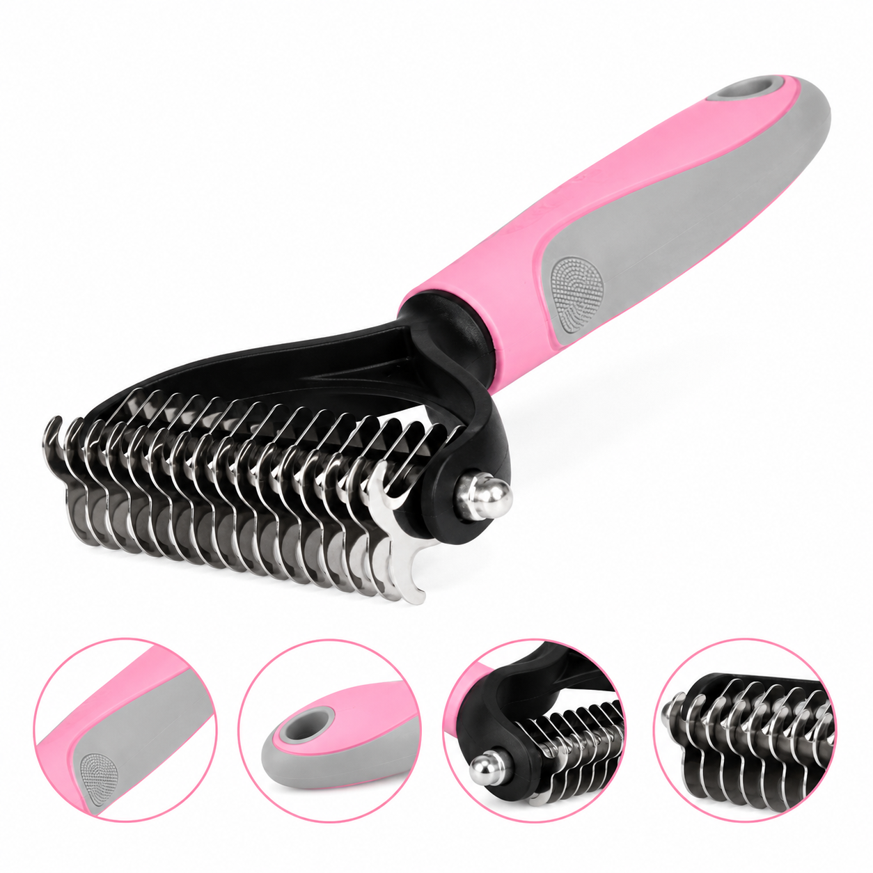 2-Sided Pet Deshedding & Dematting Grooming Rake for Dogs & Cats