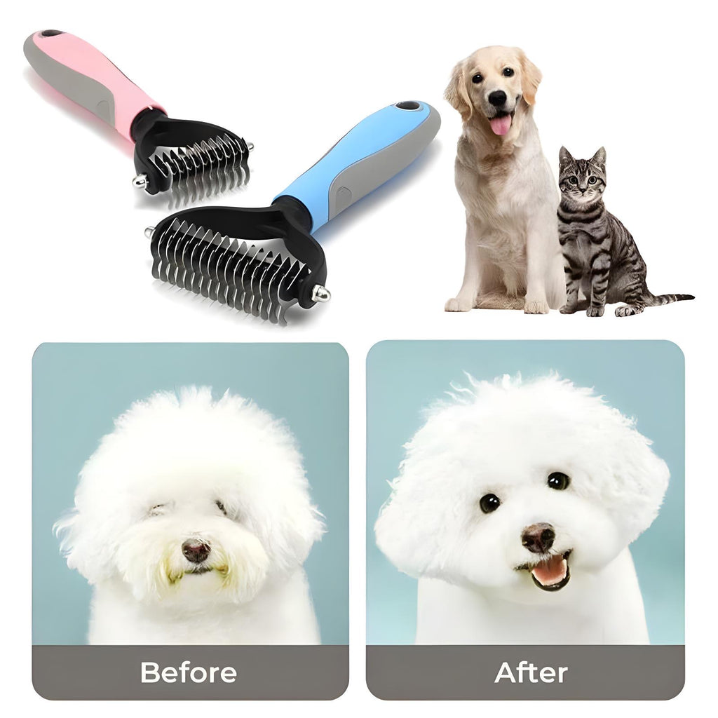 Rasqueadeira de Cuidados para Cães e Gatos com Duas Faces para Remoção de Pelos Soltos e Desembaraço