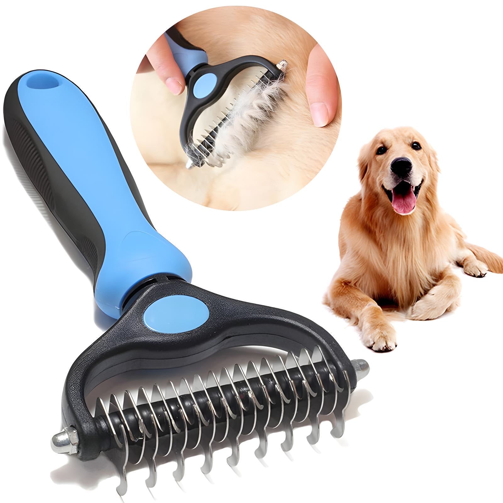 2-Sided Pet Deshedding & Dematting Grooming Rake for Dogs & Cats