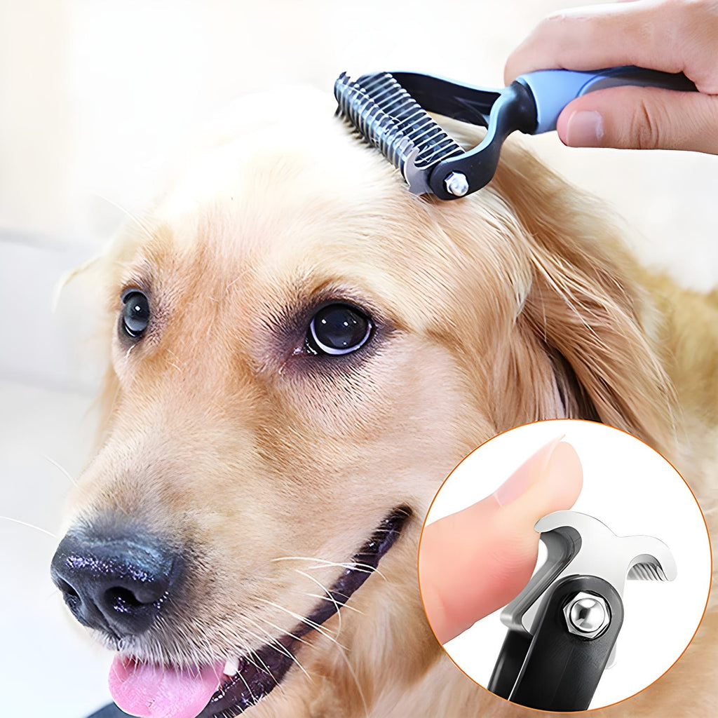 Rasqueadeira de Cuidados para Cães e Gatos com Duas Faces para Remoção de Pelos Soltos e Desembaraço