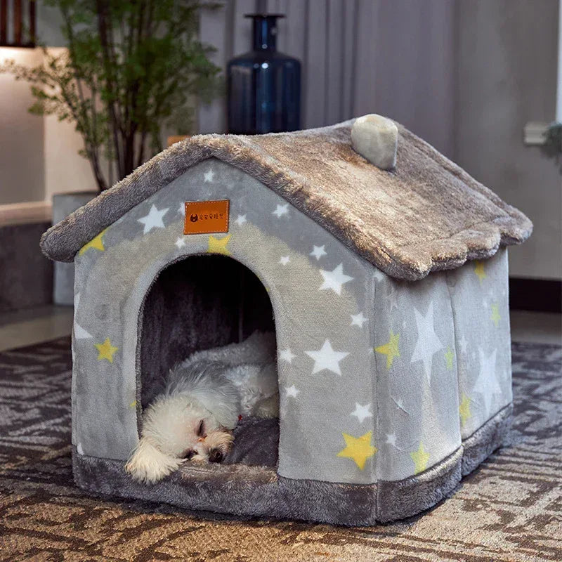 Casa plegable para perros Cama para gato Villa de invierno para perros Kennel para dormir Nido desmontable Cueva cerrada cálida Sofá Suministros para mascotas