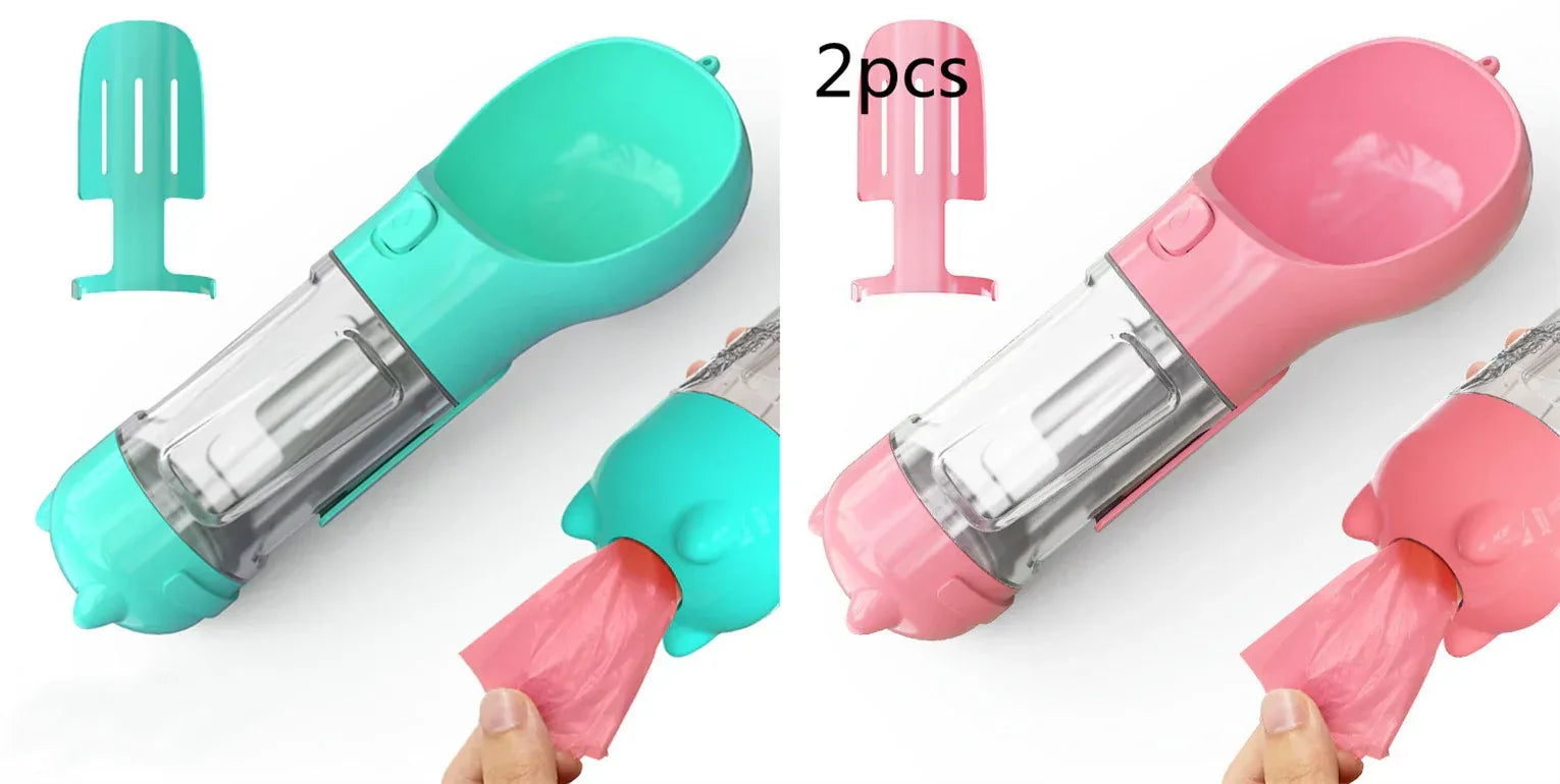 Haustier-Wasserflasche mit Futternapf und Müllbeutel Aufbewahrung Tragbar für Outdoor-Reisen 3-in-1 Hundewasserflasche