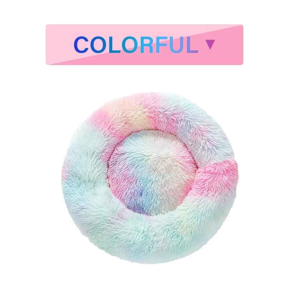 푹신한 도넛 강아지 침대 따뜻하고 부드러운 긴 플러시 반려동물 쿠션 강아지 집 고양이 침대 세탁 가능한 반려동물 소파 매트 진정 효과 작은 대형 강아지 침대