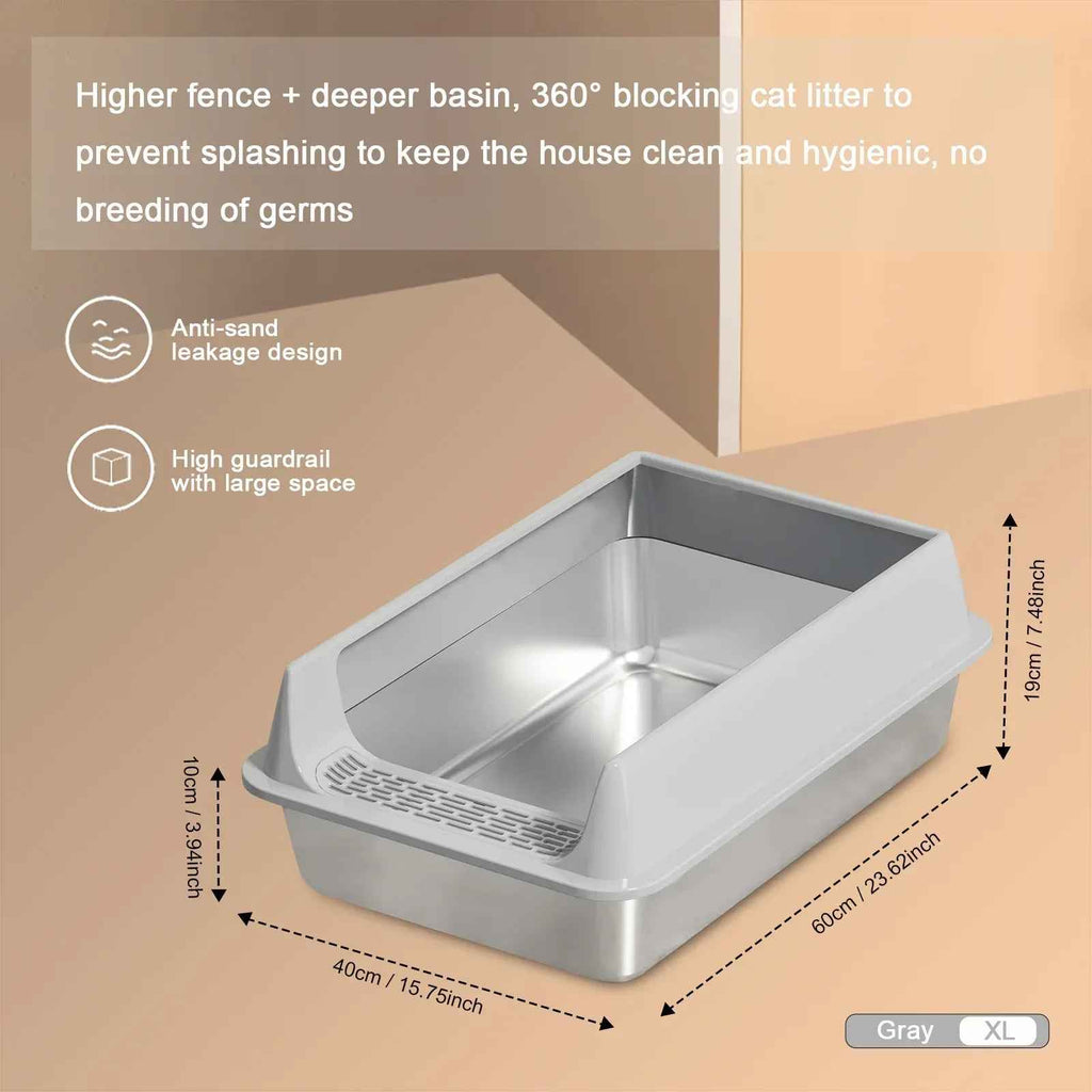 Oversized Stainless Steel Litter Box, Semi-enclosed Splash-proof And Leak-proof Design, Removable Lid, Suitable For Big Cats, And More