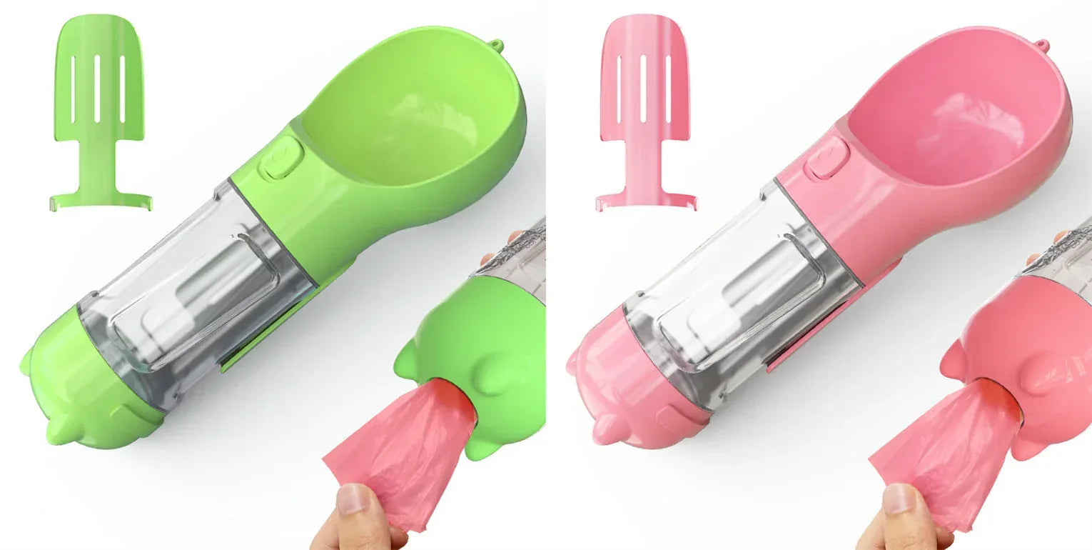 Haustier-Wasserflasche mit Futternapf und Müllbeutel Aufbewahrung Tragbar für Outdoor-Reisen 3-in-1 Hundewasserflasche