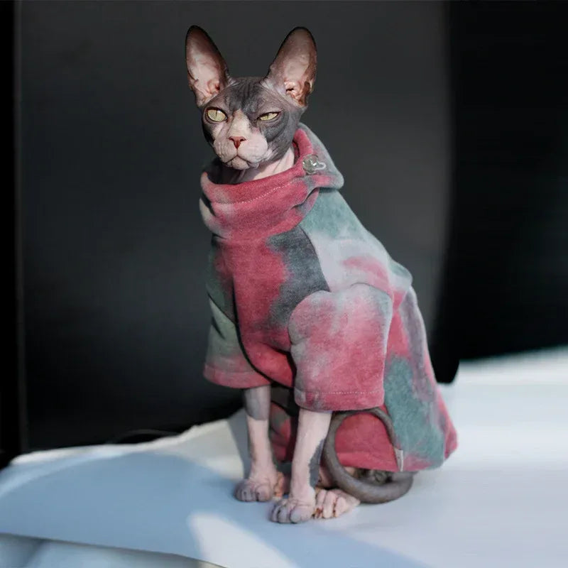 ژاکت کلاه‌دار ضخیم و گرم مخملی با طرح تای‌دایی برای گربه‌ها و سگ‌های خانگی در پاییز و زمستان