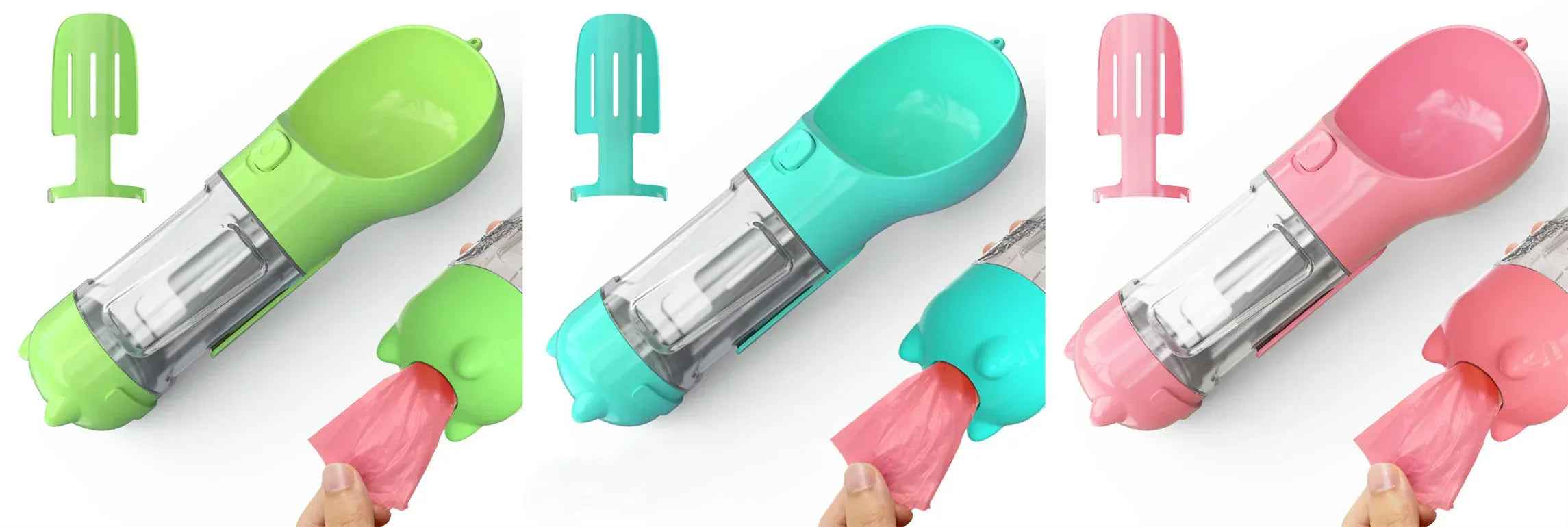 Haustier-Wasserflasche mit Futternapf und Müllbeutel Aufbewahrung Tragbar für Outdoor-Reisen 3-in-1 Hundewasserflasche