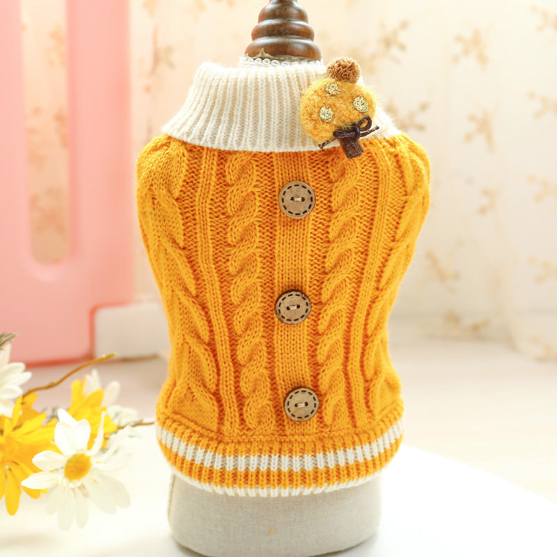 Warm Wooden Buckle Bowknot Dog Clothes Cat Clothes