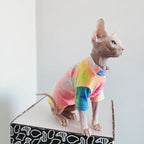 Pakaian Kucing Tanpa Bulu Tie-dye Pelapik Pelangi