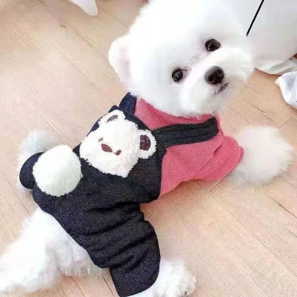 반려견 푸들용 면 누빔 코트 사지형 플리스 안감