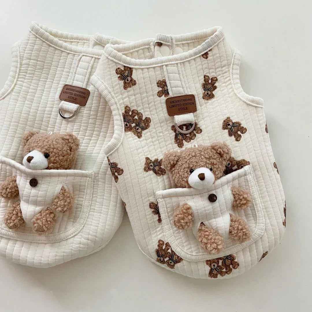 Pet Dog Cotton Vest Clothes With Traction Ring