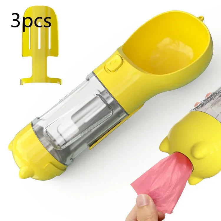 Haustier-Wasserflasche mit Futternapf und Müllbeutel Aufbewahrung Tragbar für Outdoor-Reisen 3-in-1 Hundewasserflasche