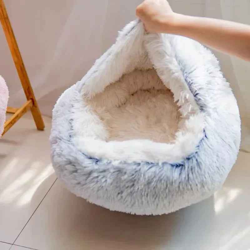 Cama semi-cerrada para gato con cubierta universal para las cuatro estaciones, nido con caparazón, para perro pequeño, suministros para mascotas de invierno