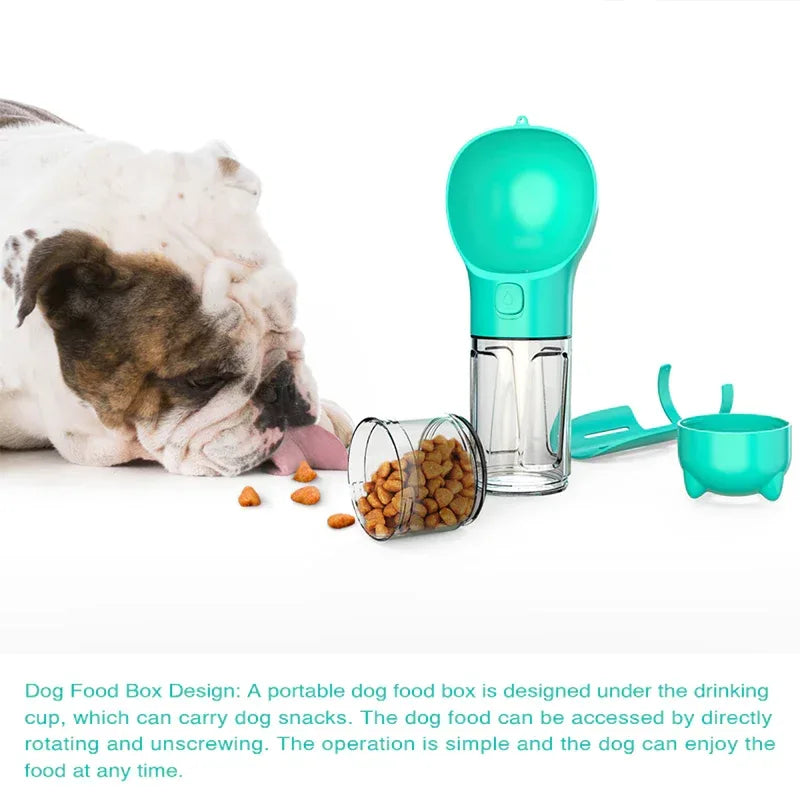 Haustier-Wasserflasche mit Futternapf und Müllbeutel Aufbewahrung Tragbar für Outdoor-Reisen 3-in-1 Hundewasserflasche
