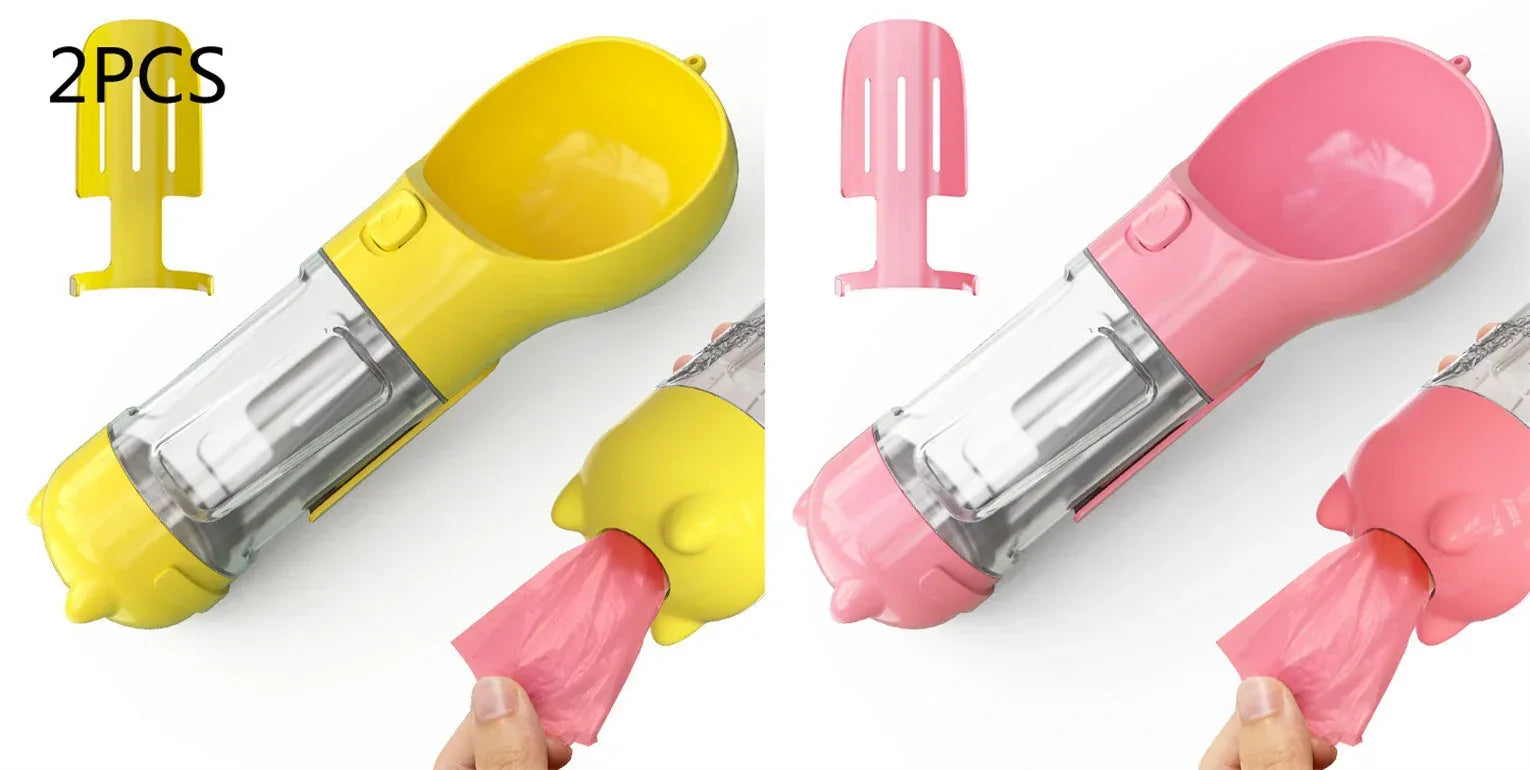 Haustier-Wasserflasche mit Futternapf und Müllbeutel Aufbewahrung Tragbar für Outdoor-Reisen 3-in-1 Hundewasserflasche