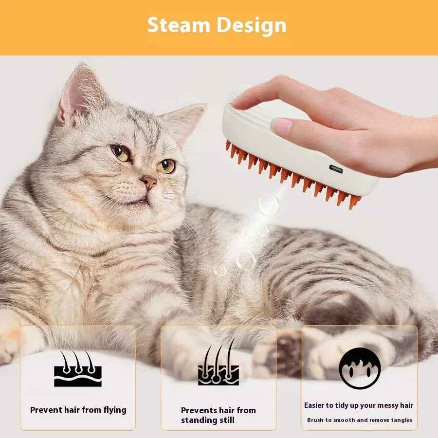 USB Rechargeable Pet Steam Brush Spray Grooming Massage Comb
