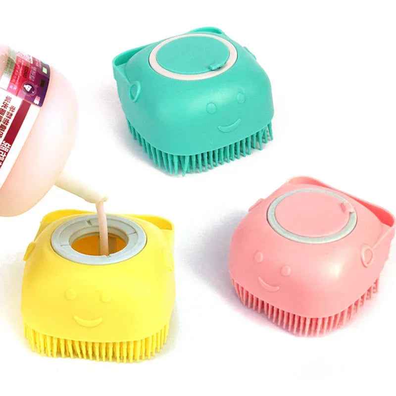 Silicone Pet Bath Massage Brush Gloves with Shampoo Dispenser