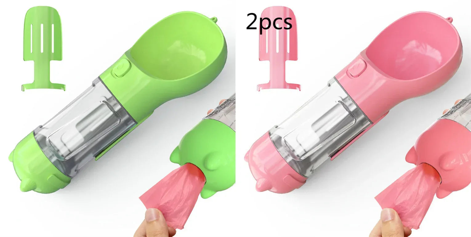 Haustier-Wasserflasche mit Futternapf und Müllbeutel Aufbewahrung Tragbar für Outdoor-Reisen 3-in-1 Hundewasserflasche