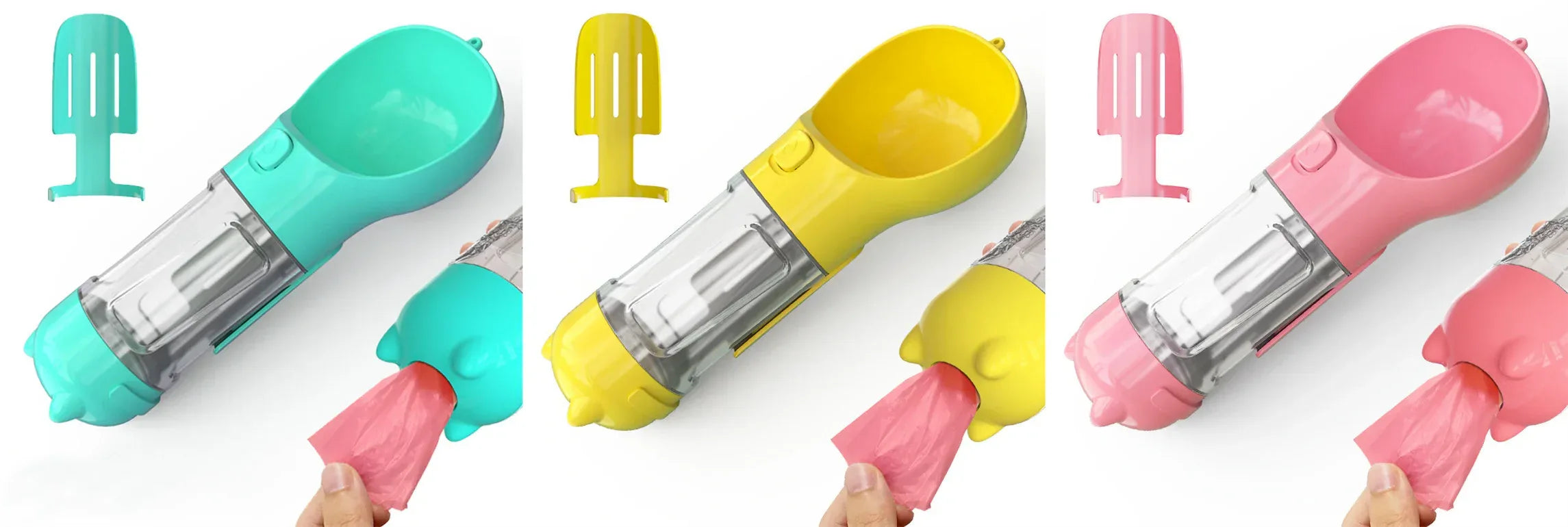 Haustier-Wasserflasche mit Futternapf und Müllbeutel Aufbewahrung Tragbar für Outdoor-Reisen 3-in-1 Hundewasserflasche