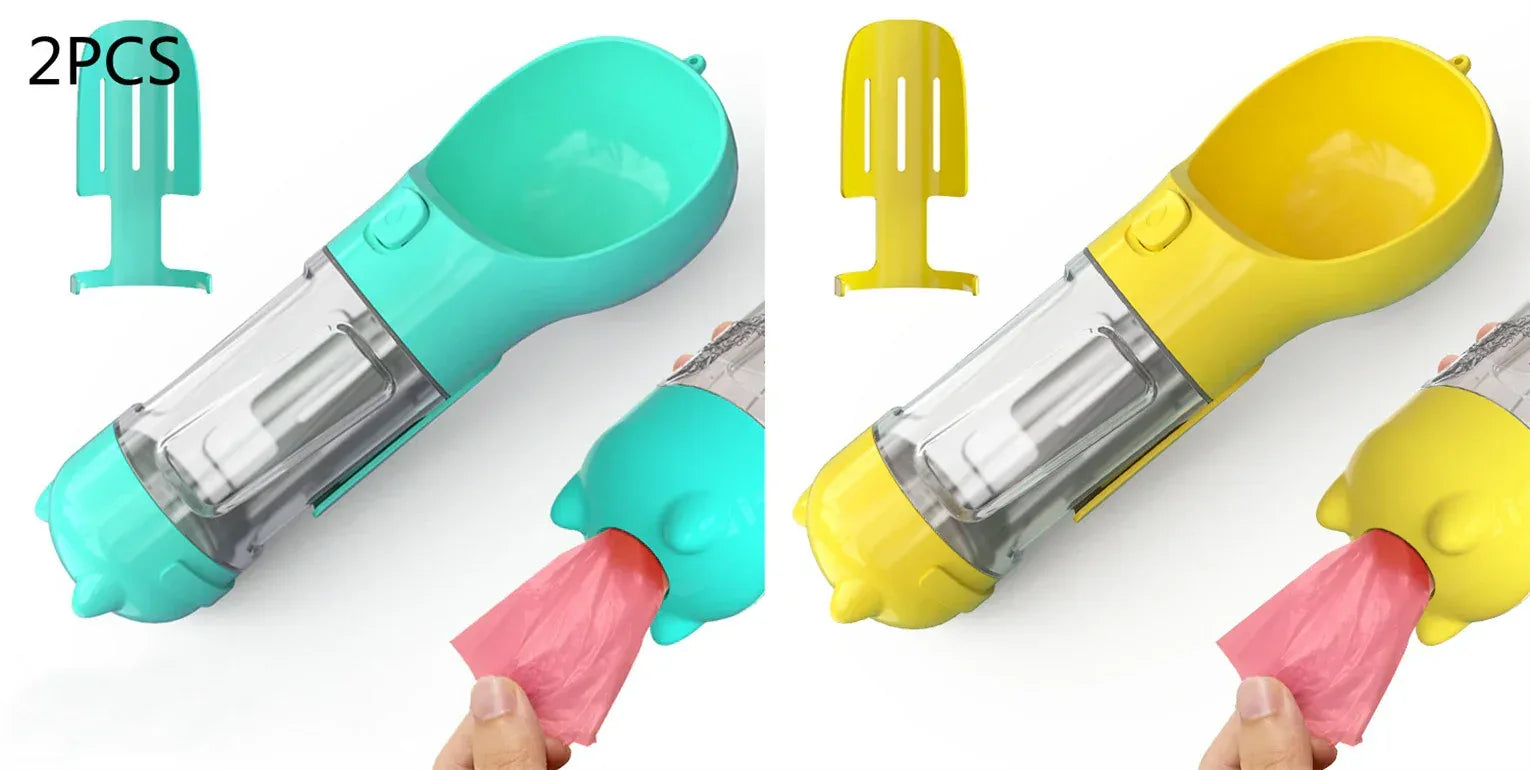 Haustier-Wasserflasche mit Futternapf und Müllbeutel Aufbewahrung Tragbar für Outdoor-Reisen 3-in-1 Hundewasserflasche